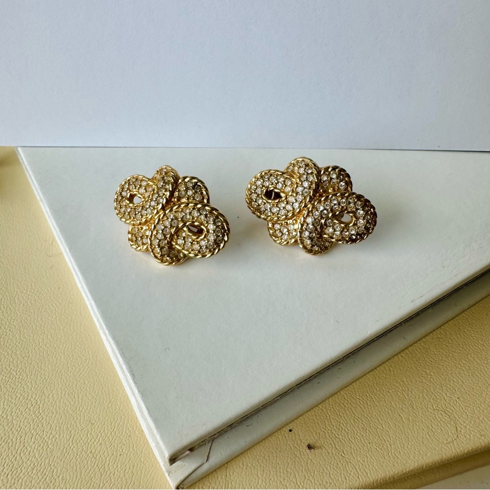 Swarovski Crystal & Gold Statement Clip-On Earrings - Picture 3 of 7